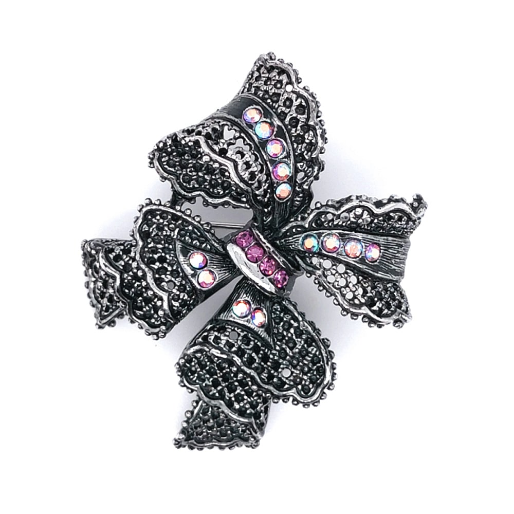Crystal Lace Bow Brooch Amethyst