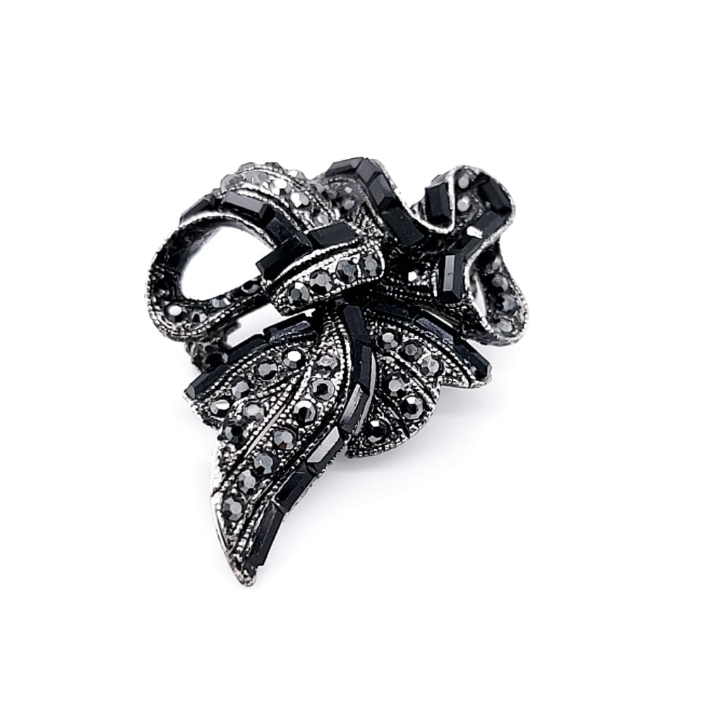 Black Colour Crystal Small Ribbon Brooch