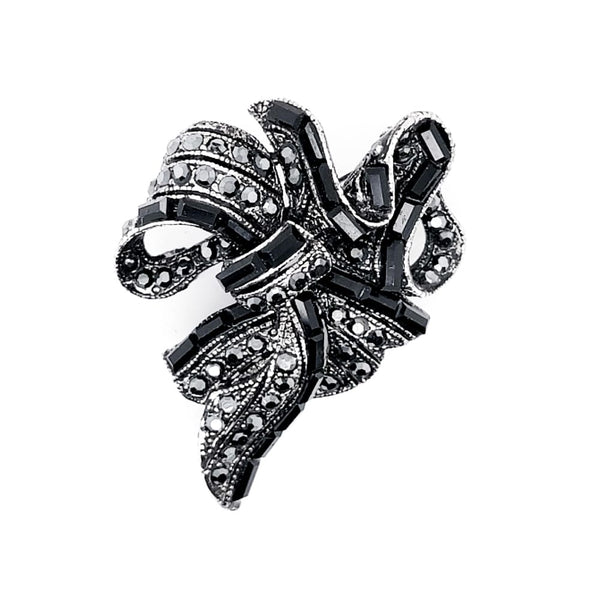 Black Colour Crystal Small Ribbon Brooch