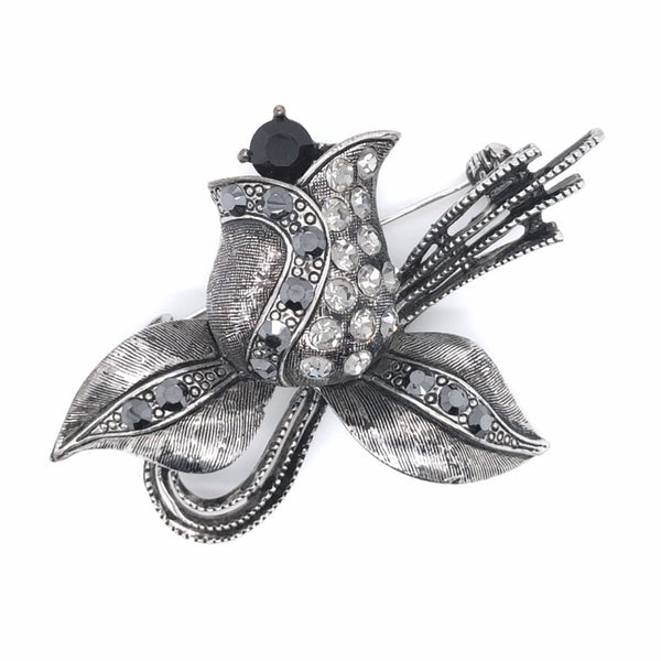 Black Crystal Bell Flower Brooch