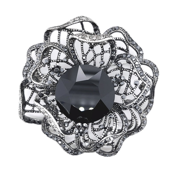 Black Round Crystal Big Brooch