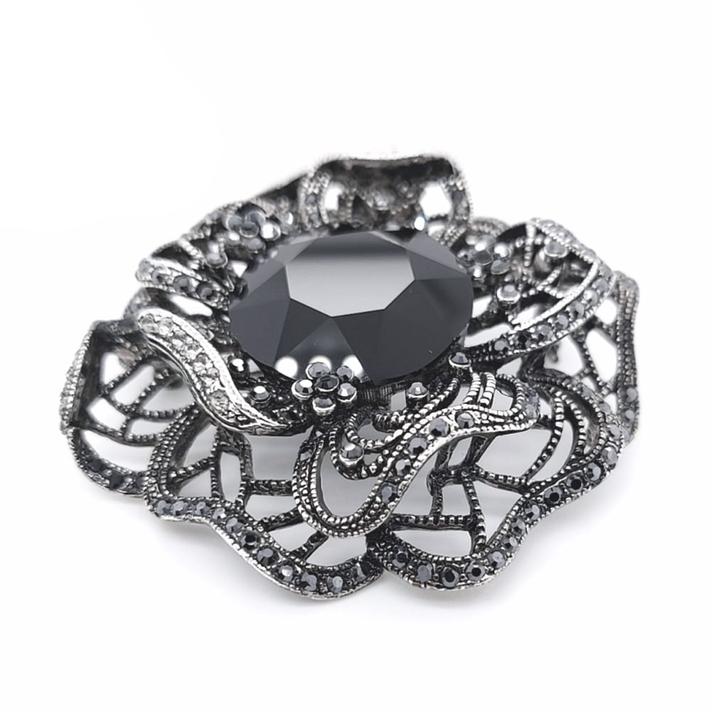 Black Round Crystal Big Brooch