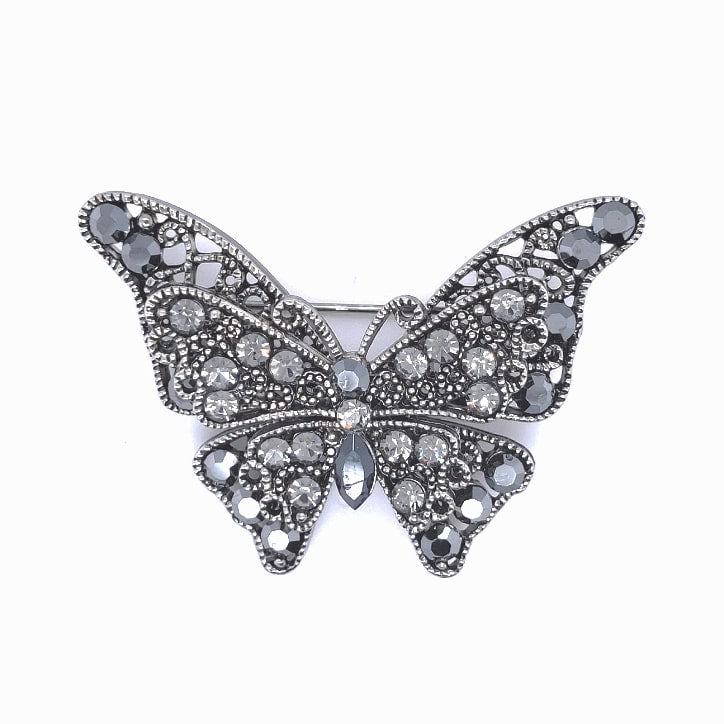 Black Crystal Double Winged Butterfly Brooch