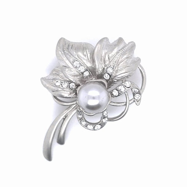 Faux Pearl Small Bouquet Brooch Silver