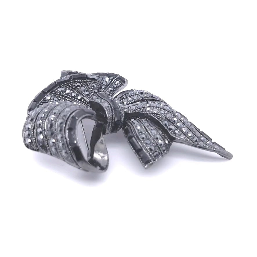 Black Colour Crystal Big Ribbon Brooch