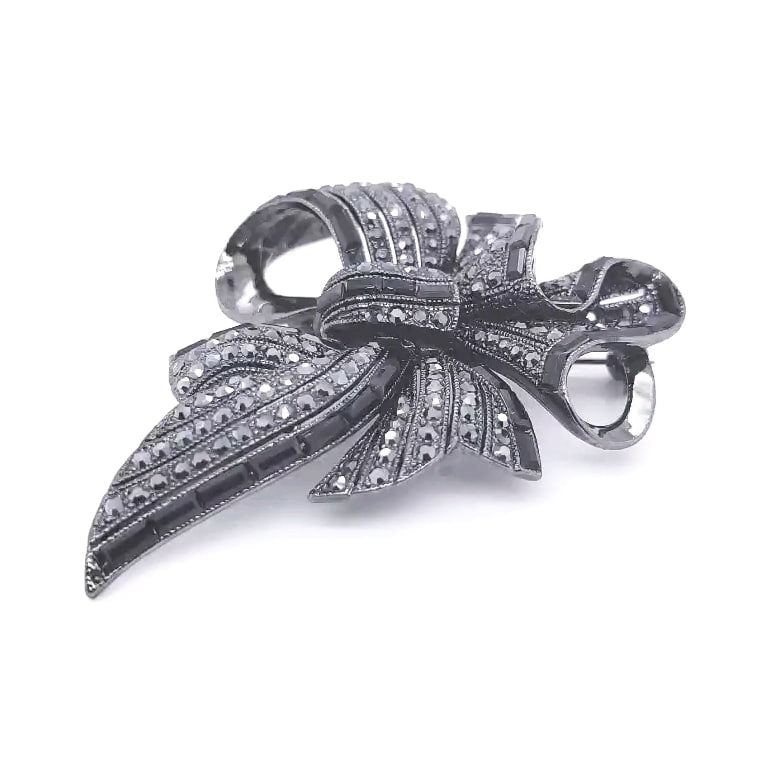 Black Colour Crystal Big Ribbon Brooch