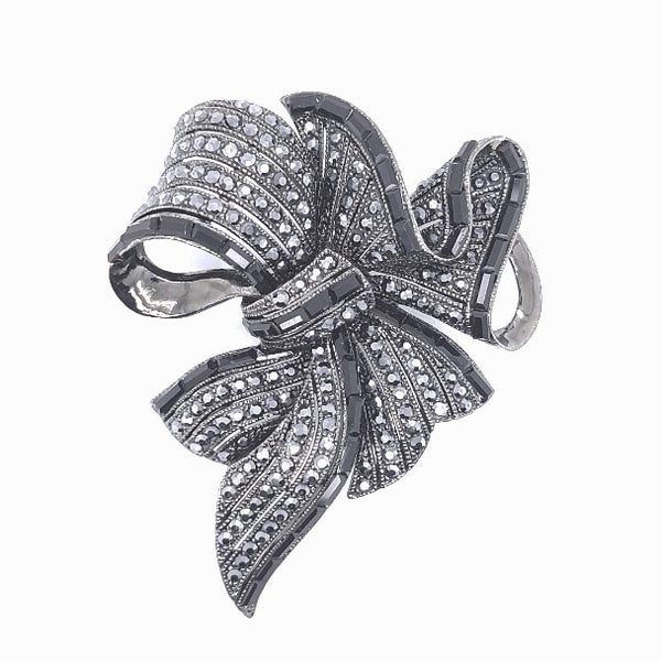 Black Colour Crystal Big Ribbon Brooch