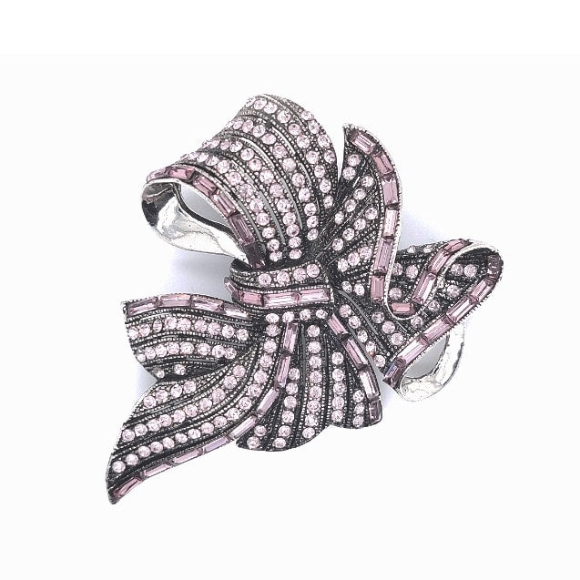 Purple Colour Crystal Big Ribbon Brooch