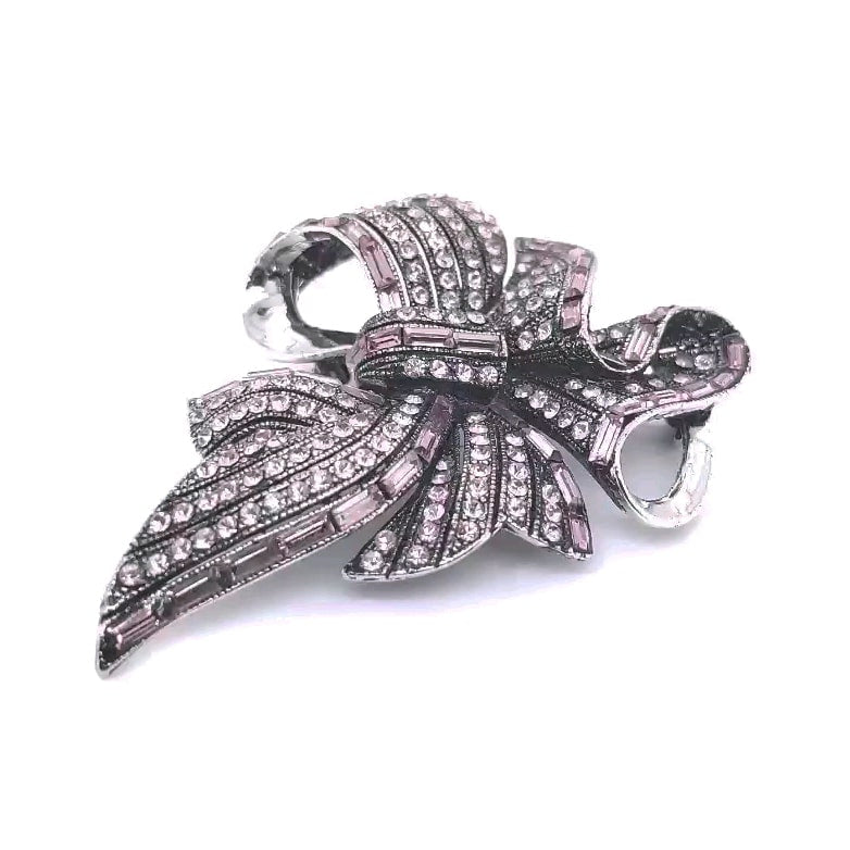 Purple Colour Crystal Big Ribbon Brooch