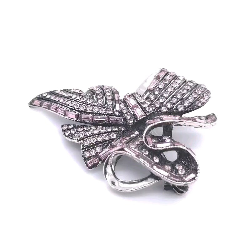 Purple Colour Crystal Big Ribbon Brooch