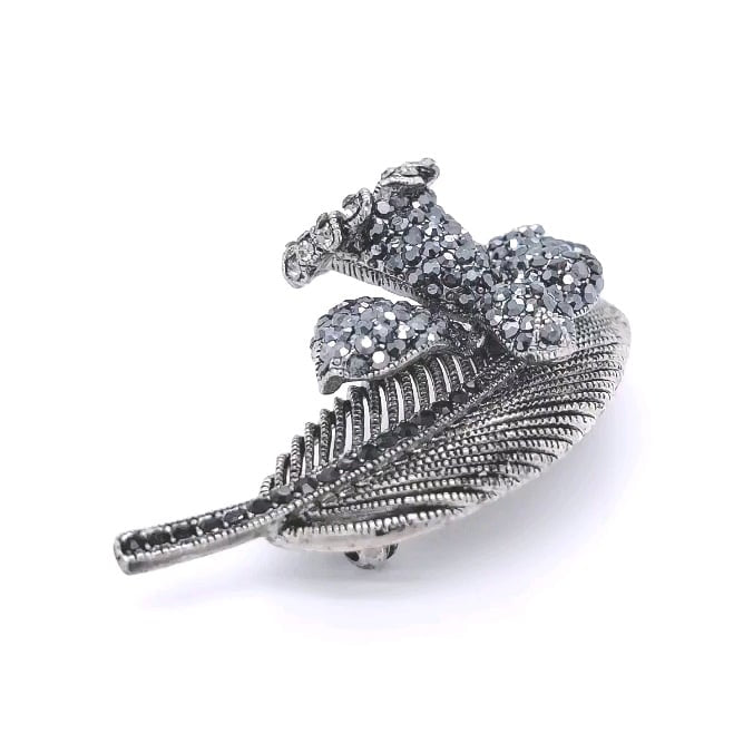 Gun Metal Colour Flower and Leaf Brooch