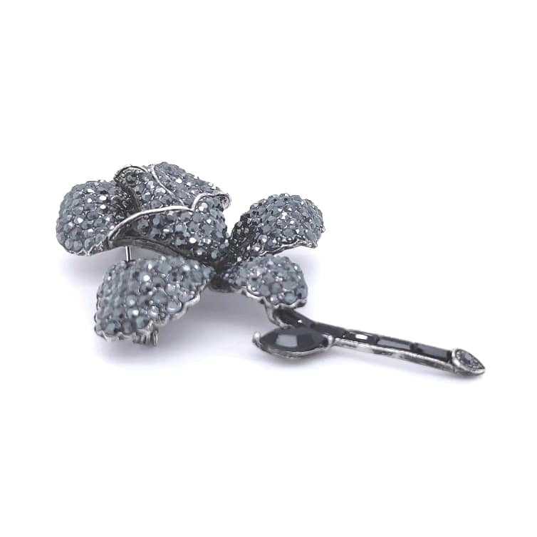 Gun Metal Colour Crystal Rose Brooch