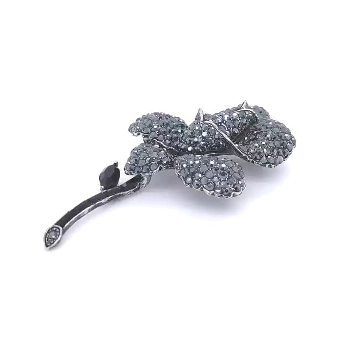 Gun Metal Colour Crystal Rose Brooch