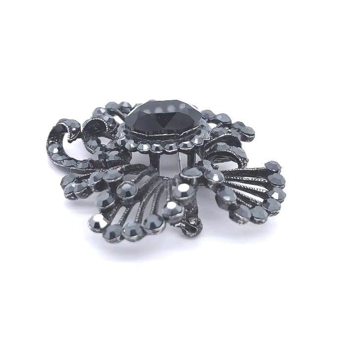 Gun Metal Colour Crystal Lace Brooch