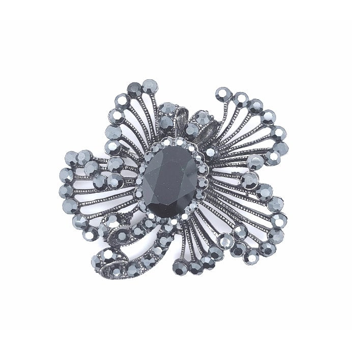 Gun Metal Colour Crystal Lace Brooch
