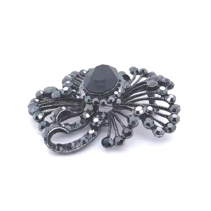 Gun Metal Colour Crystal Lace Brooch