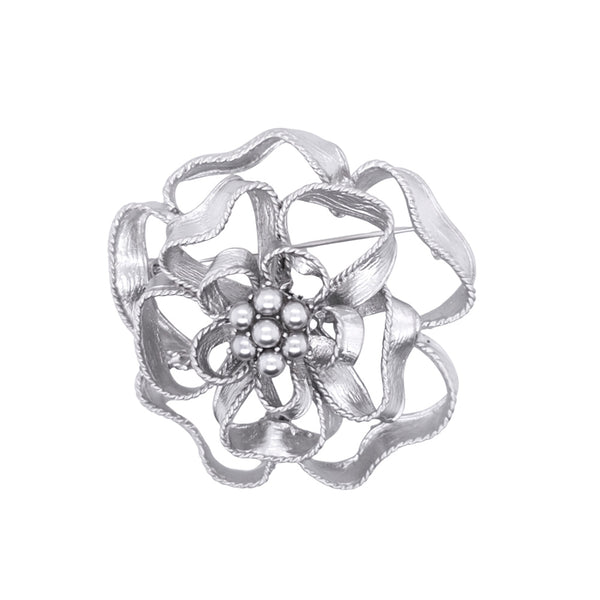 Silver Colour Flower Faux Pearl Brooch