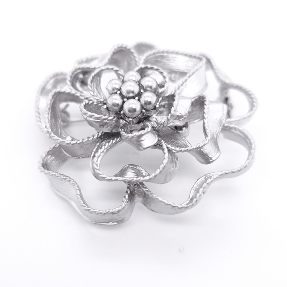 Silver Colour Flower Faux Pearl Brooch
