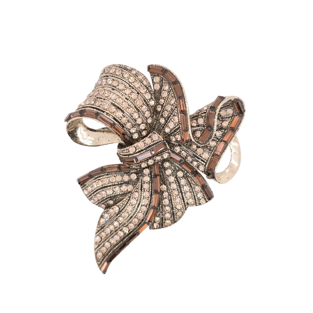 Antique Gold Colour Crystal Big Ribbon Brooch