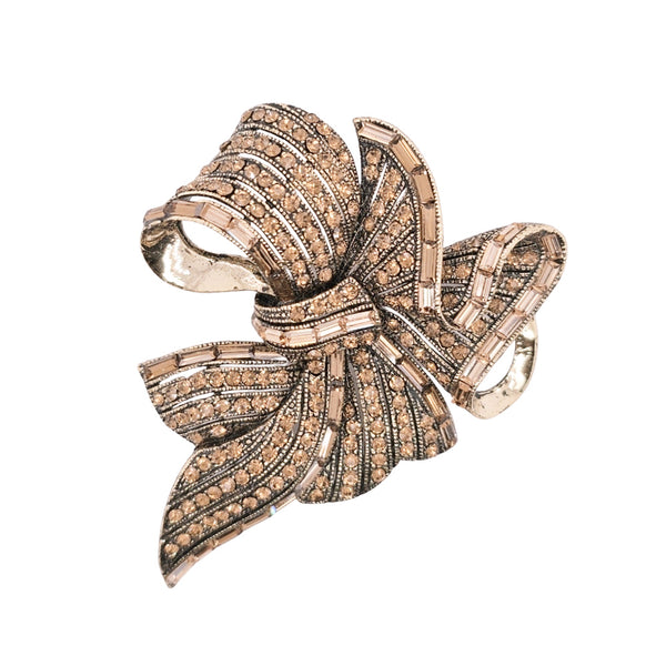 Antique Gold Colour Crystal Big Ribbon Brooch 2