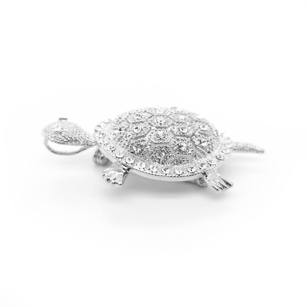 Crystal Turtle Medium Brooch or Pendant Silver