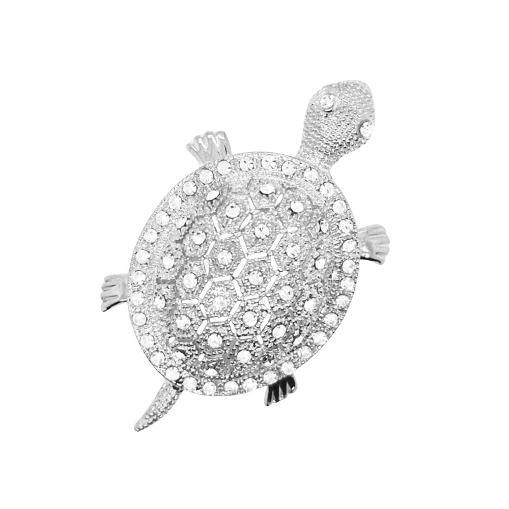 Crystal Turtle Medium Brooch or Pendant Silver