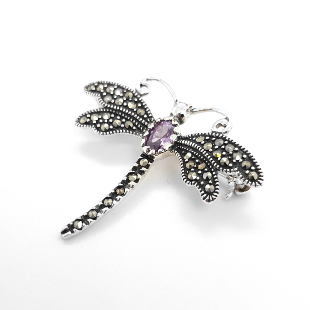 Marcasite Dragonfly Silver Brooch