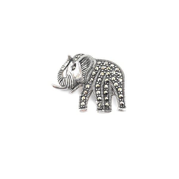 Marcasite Elephant Silver Brooch