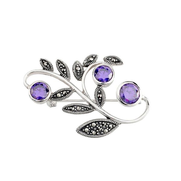 Marcasite Vine Silver Brooch