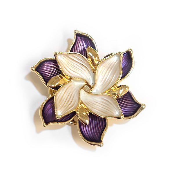 Purple Enamel Flower Magnetic Brooch