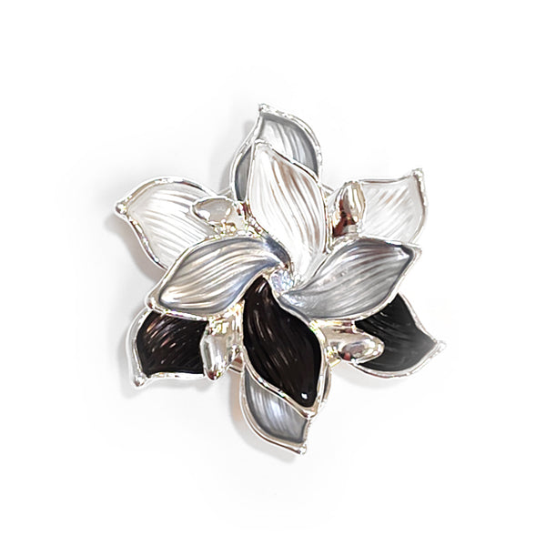 Grey Enamel Flower Magnetic Brooch