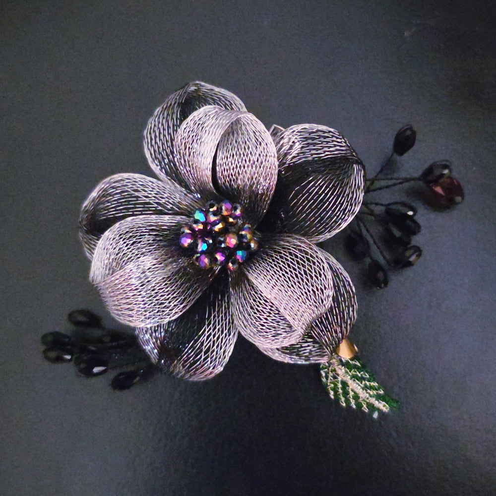Handmade Metal Mesh Flower Corsage Grey