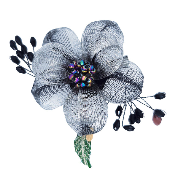 Handmade Metal Mesh Flower Corsage Grey