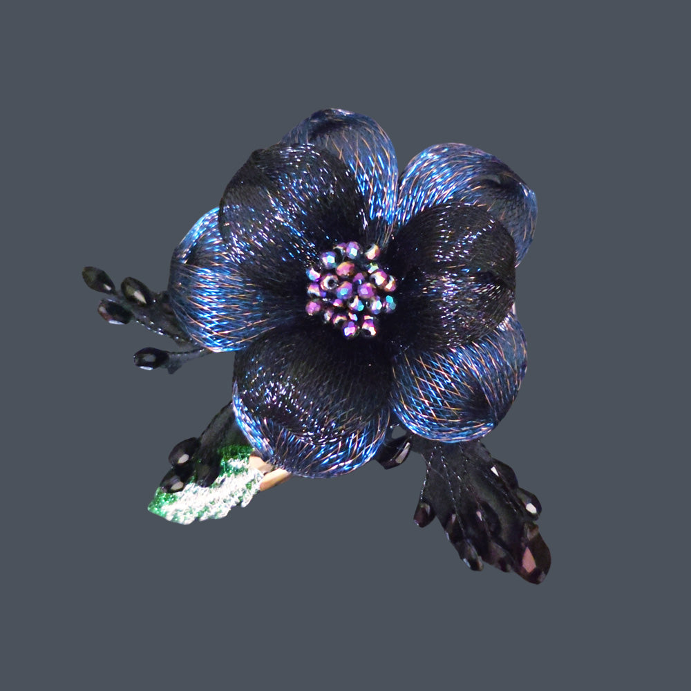 Handmade Metal Mesh Flower Corsage Blue-Black