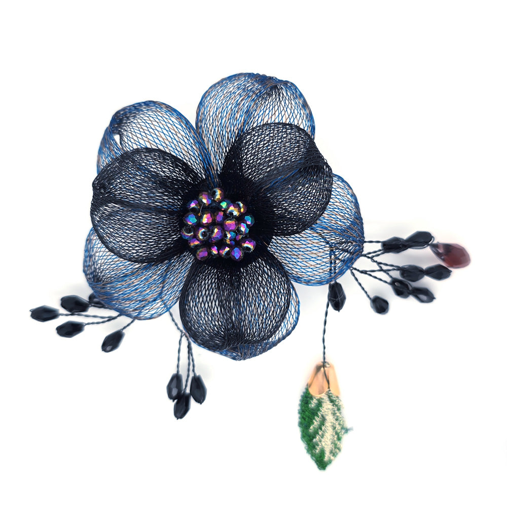 Handmade Metal Mesh Flower Corsage Blue-Black