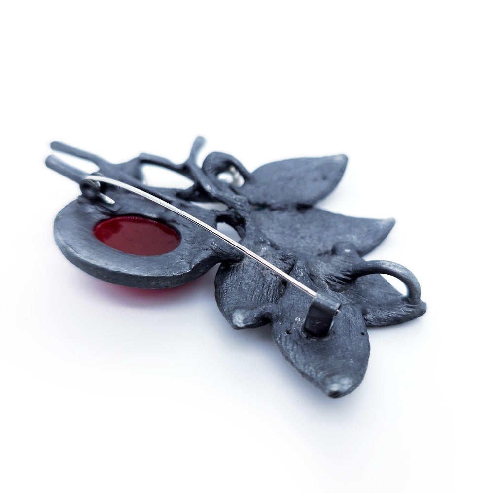 Red Formica and Faux Pearl Brooch or Pendant
