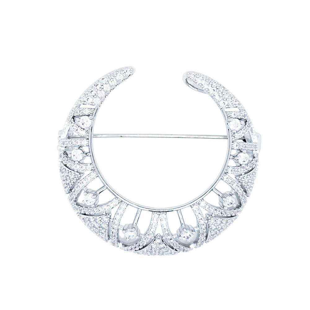 Crystal Crescent Moon Vintage Brooch or Pendant