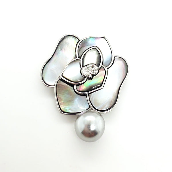 Black Mother of Pearl Rose Brooch or Pendant