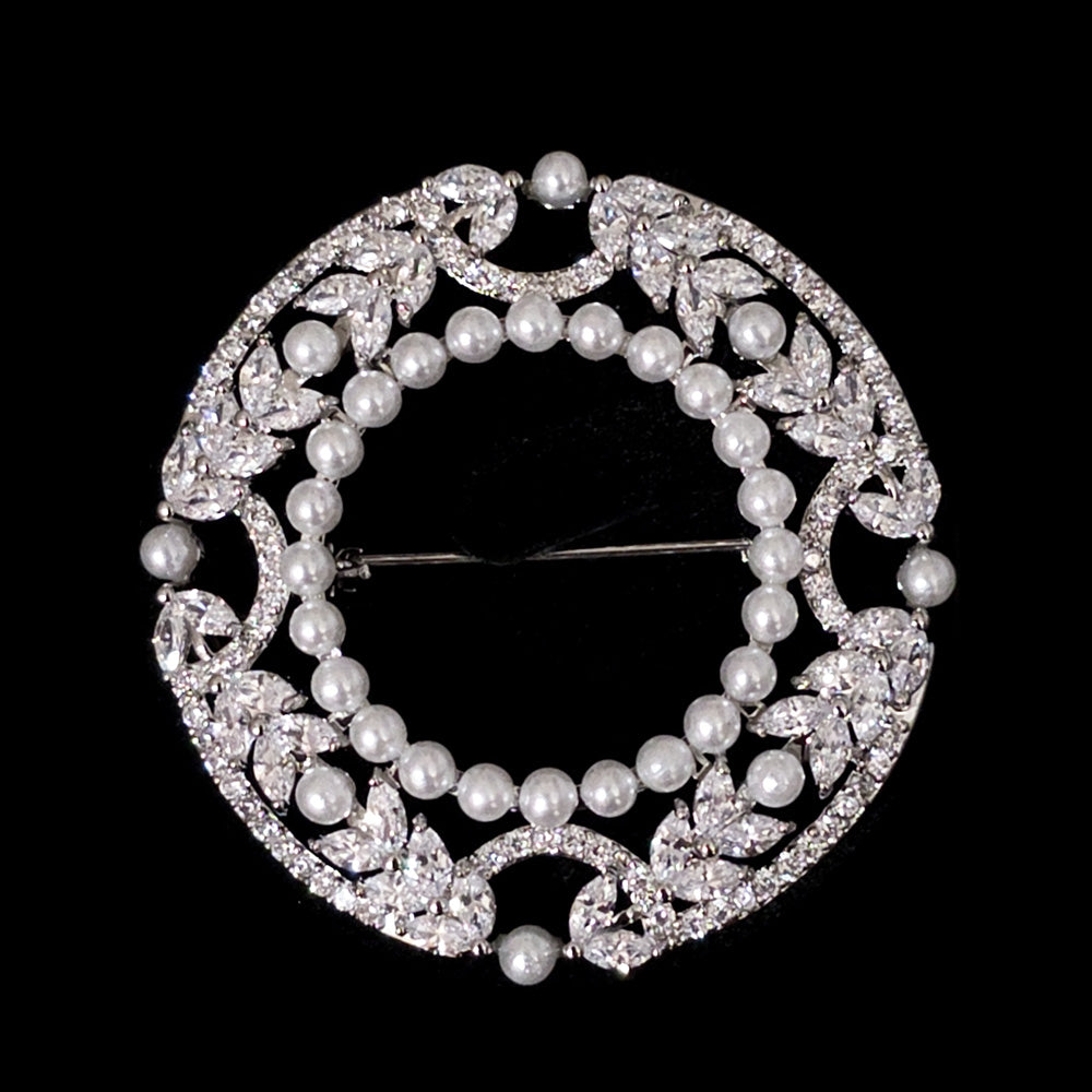Crystal Art Deco Round Brooch