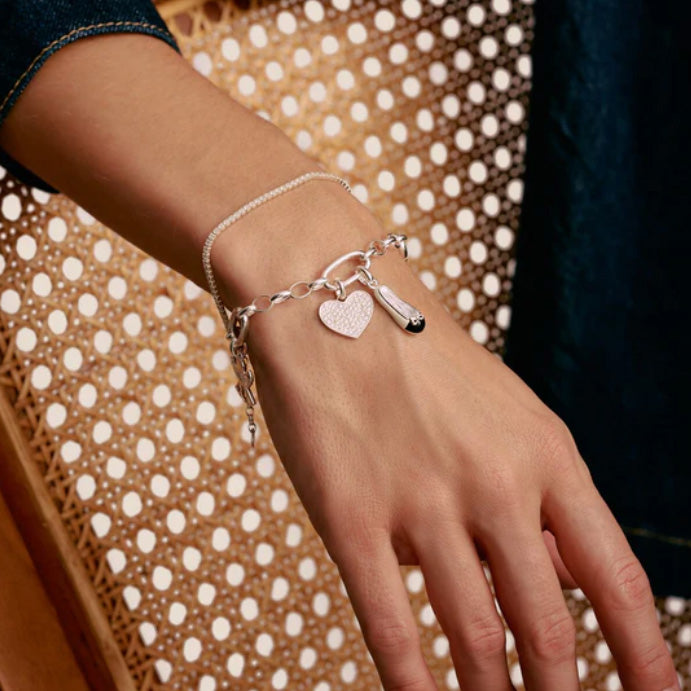 Charm Bracelet with Three Connect Links Silver