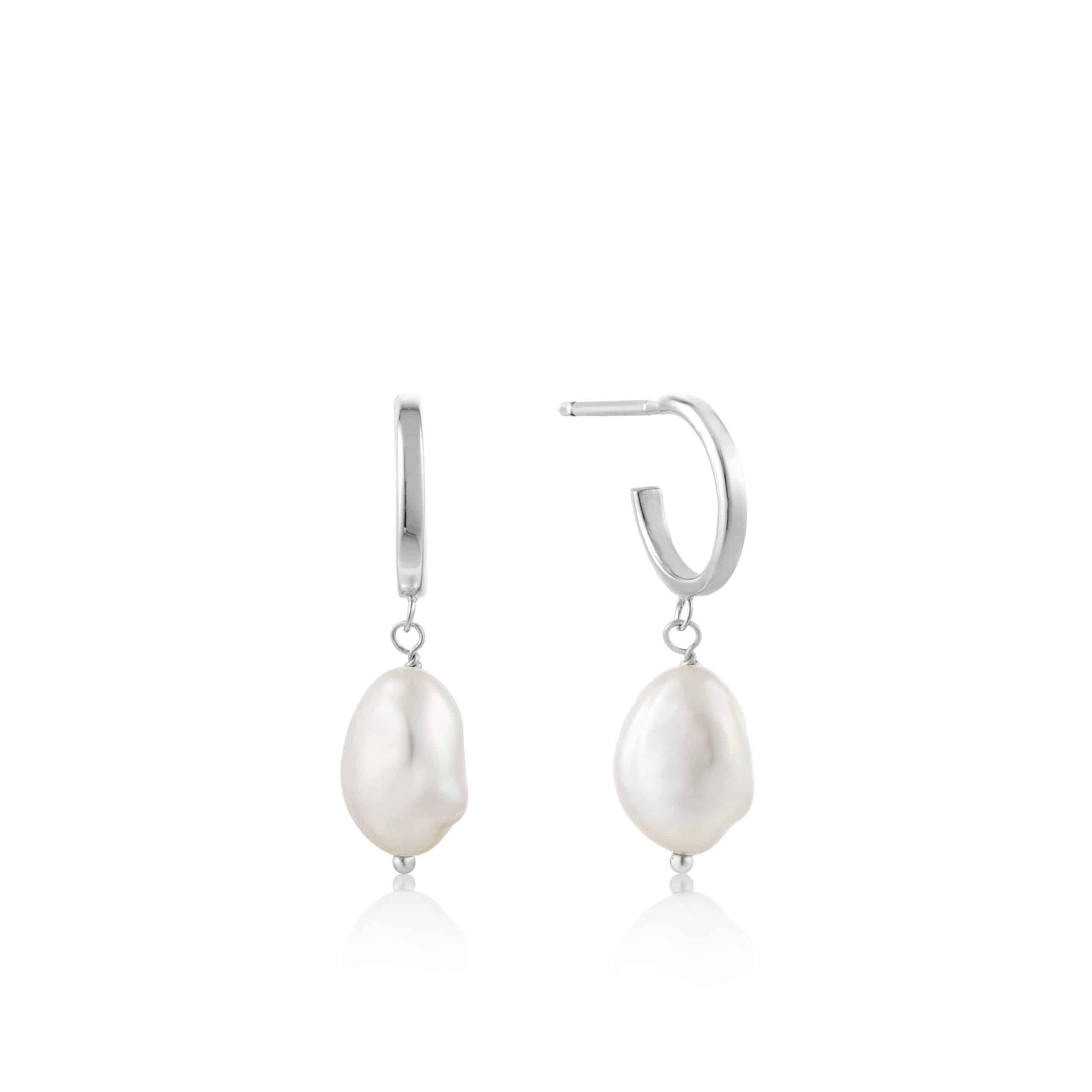 Silver Pearl Mini Hoop Earrings
