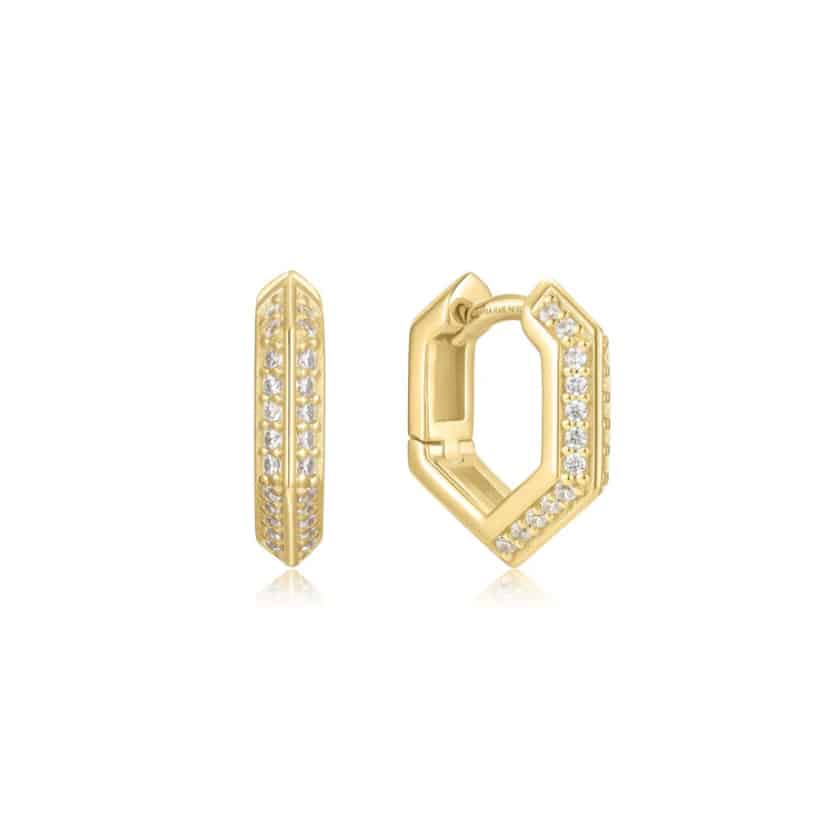 Gold Sparkling Shield Huggie Hoop Earrings