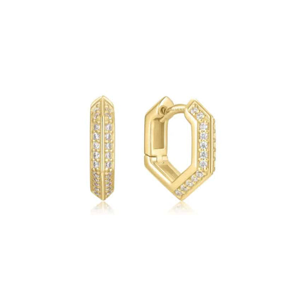 Gold Sparkling Shield Huggie Hoop Earrings