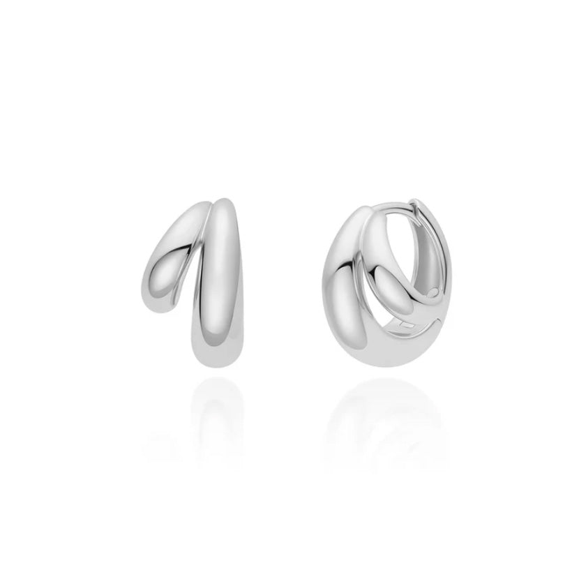 Silver Dome Huggie Hoop Earrings