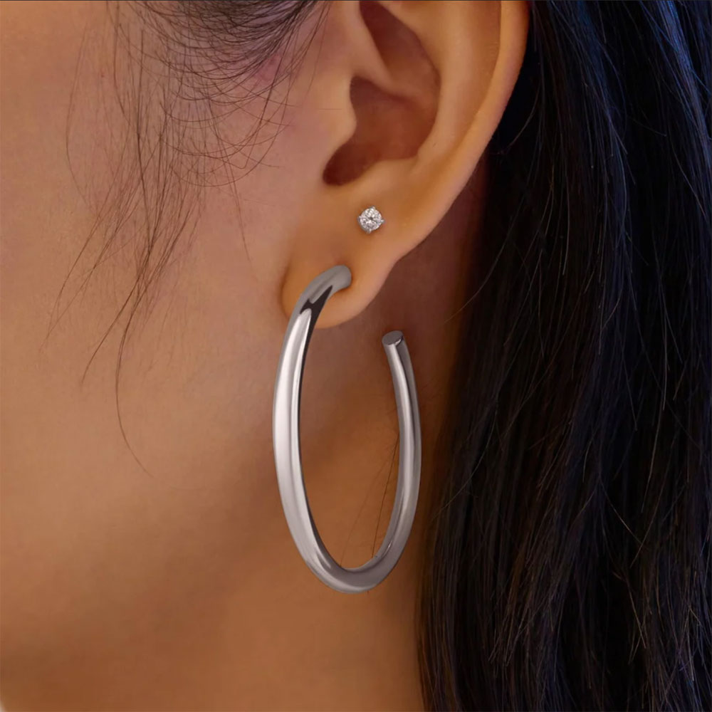 Silver Classic Tube Large Hoop Earrings
