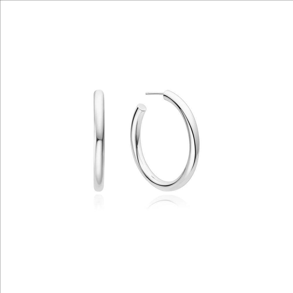 Silver Classic Tube Large Hoop Earrings
