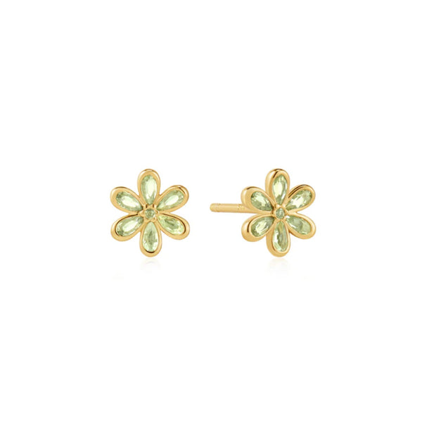 Gold Mint Green Floral Stud Earrings
