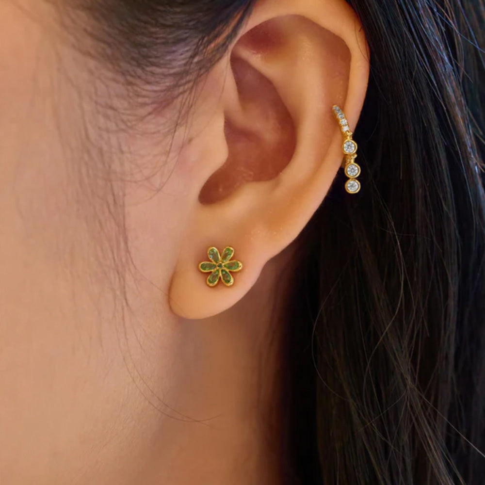 Gold Mint Green Floral Stud Earrings