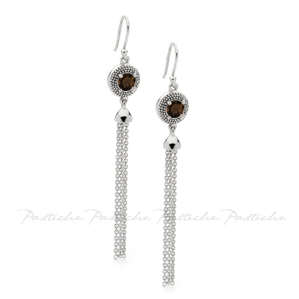 Tassel Earrings in Silver with Smoky Quartz colour CZ
