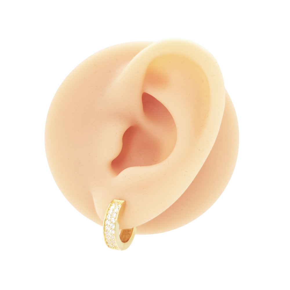 CZ Pave Huggie Hoop Earrings Yellow Gold